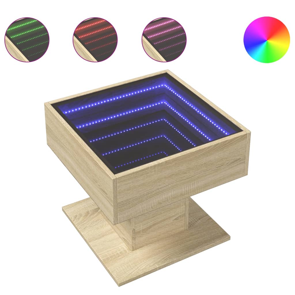 Stolić za kavu LED boja hrasta 50x50x45 cm konstruirano drvo