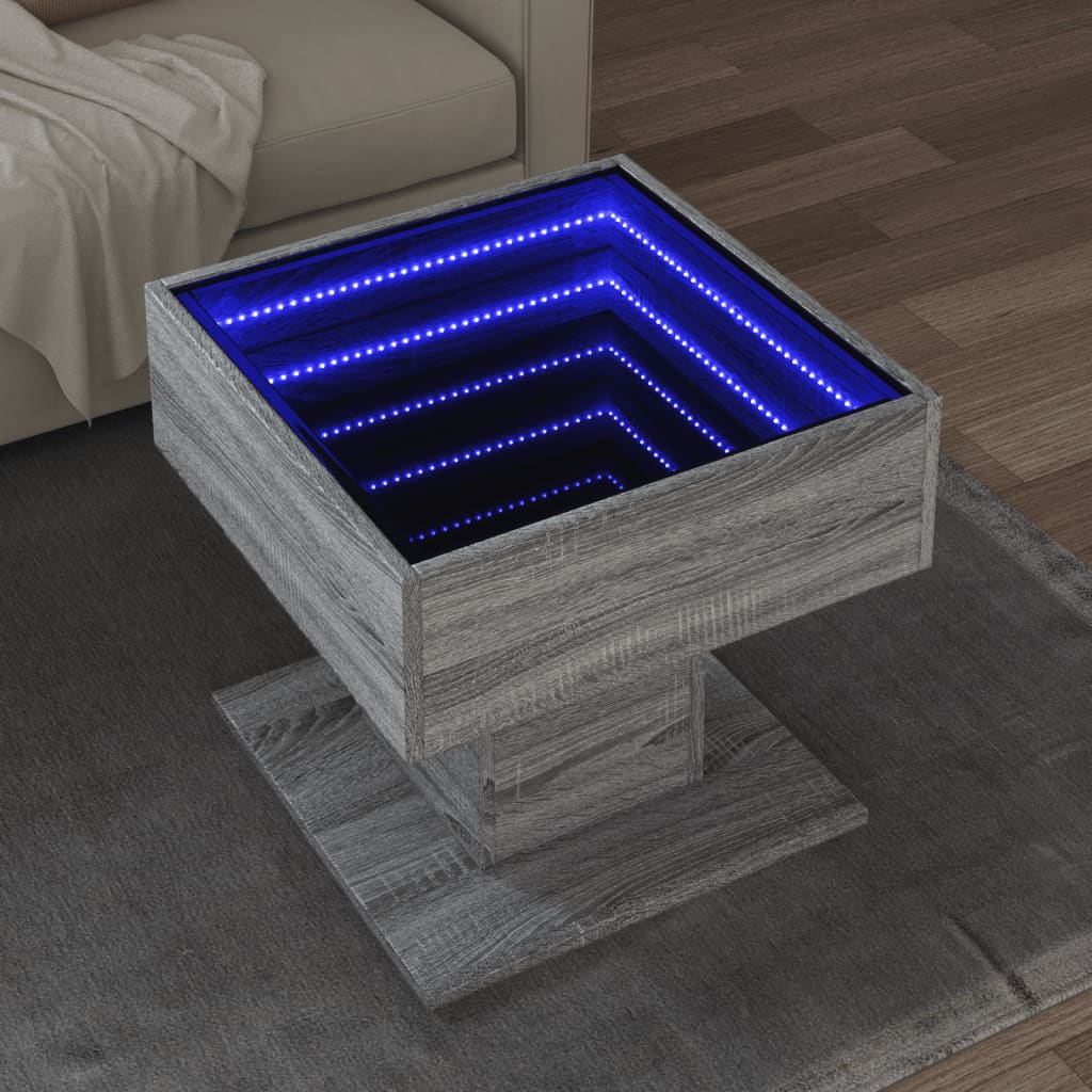 Stolić za kavu LED boja hrasta 70x50x45 cm konstruirano drvo