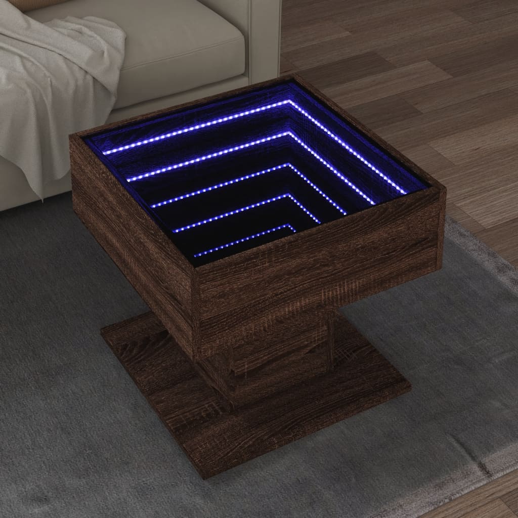 Stolić za kavu LED boja hrasta 70x50x45 cm konstruirano drvo