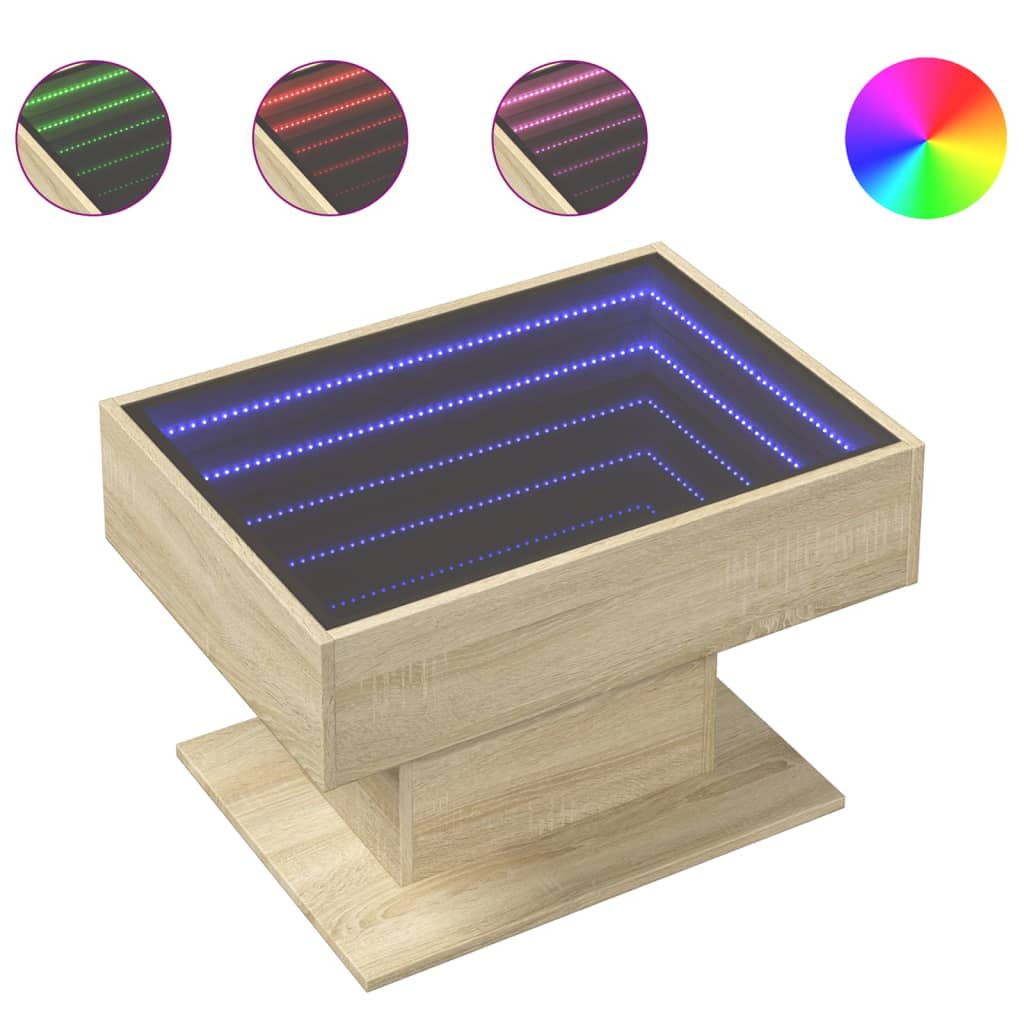 Stolić za kavu LED boja hrasta 70x50x45 cm konstruirano drvo