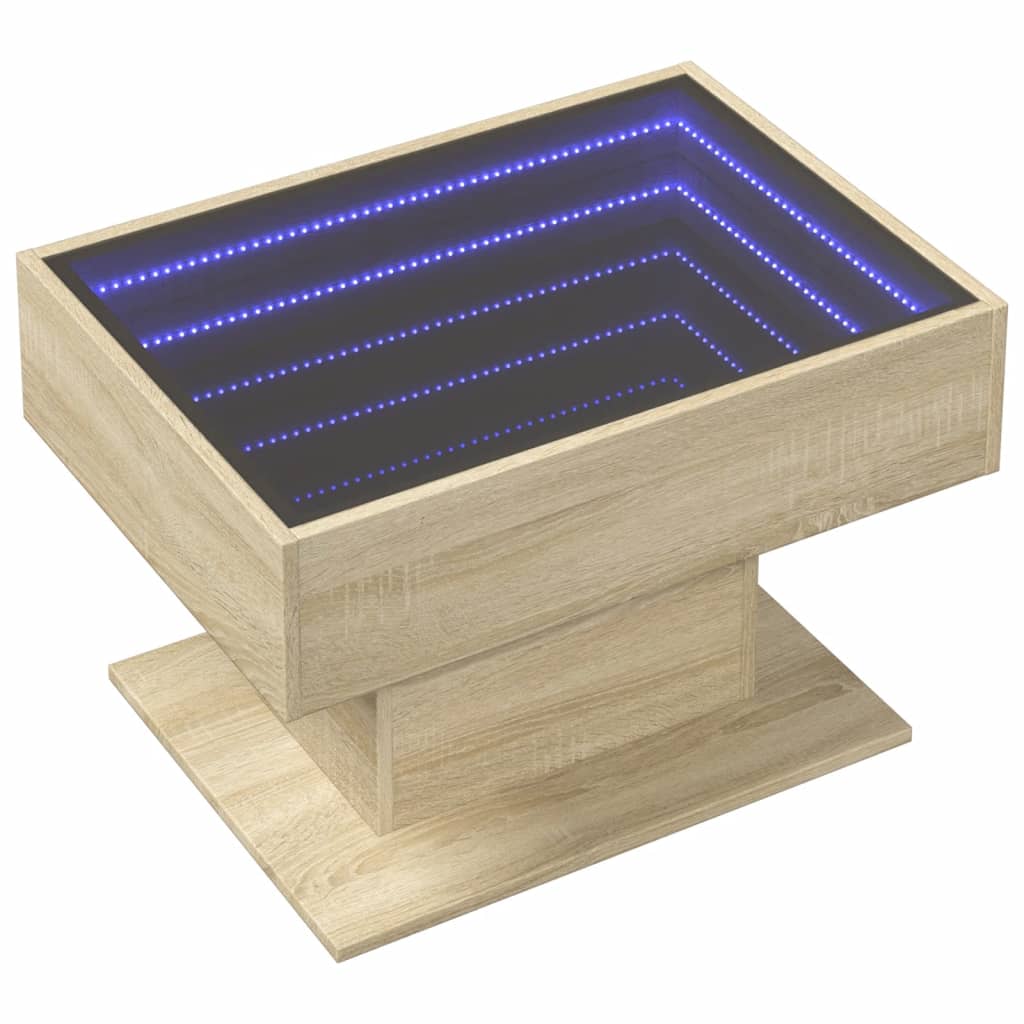 Stolić za kavu LED boja hrasta 70x50x45 cm konstruirano drvo