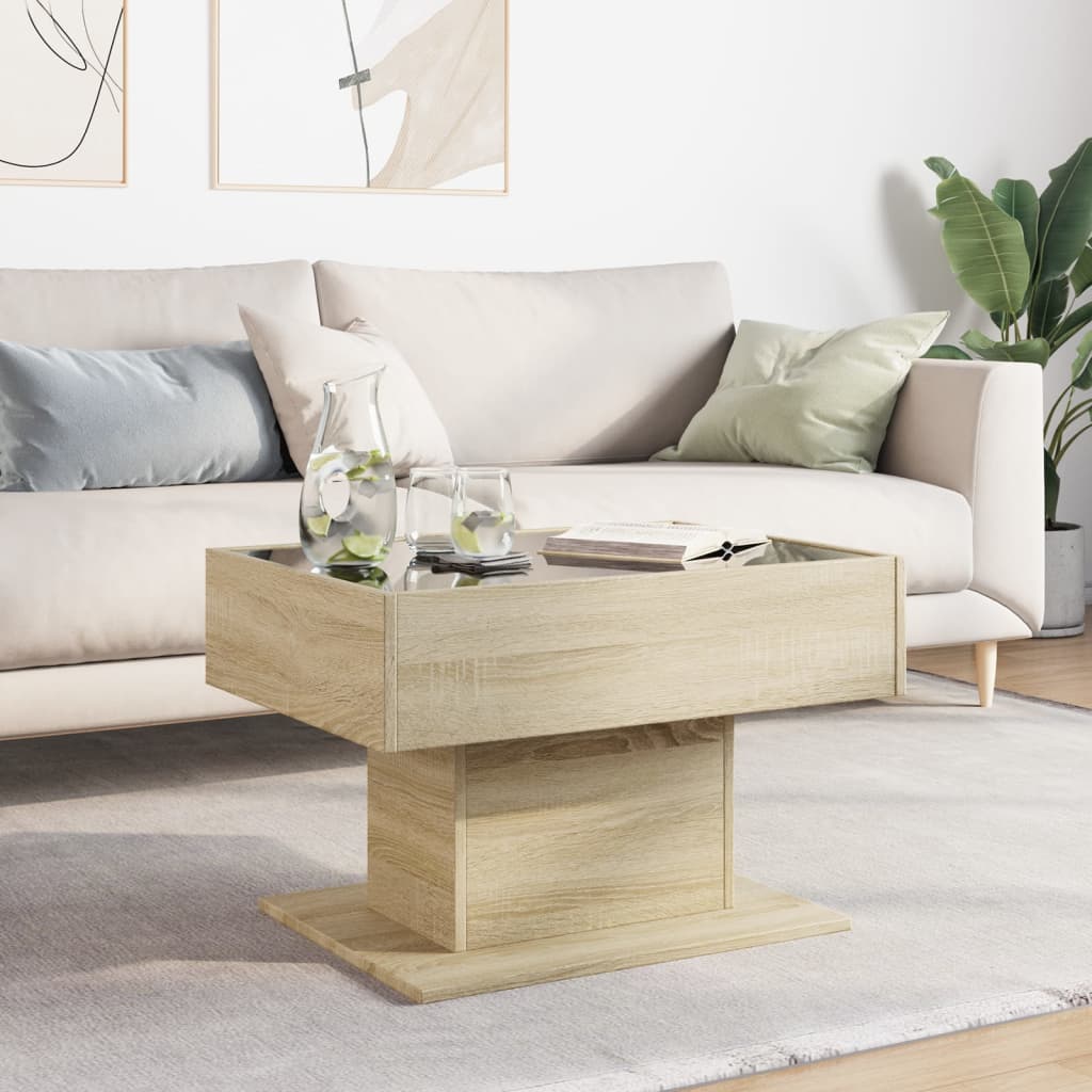 Stolić za kavu LED boja hrasta 70x50x45 cm konstruirano drvo