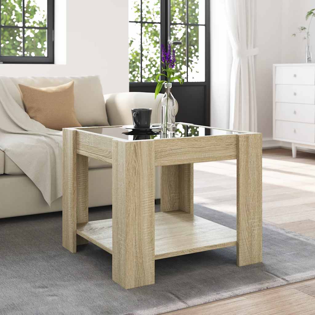 Stolić za kavu LED boja hrasta 53x53x45 cm konstruirano drvo