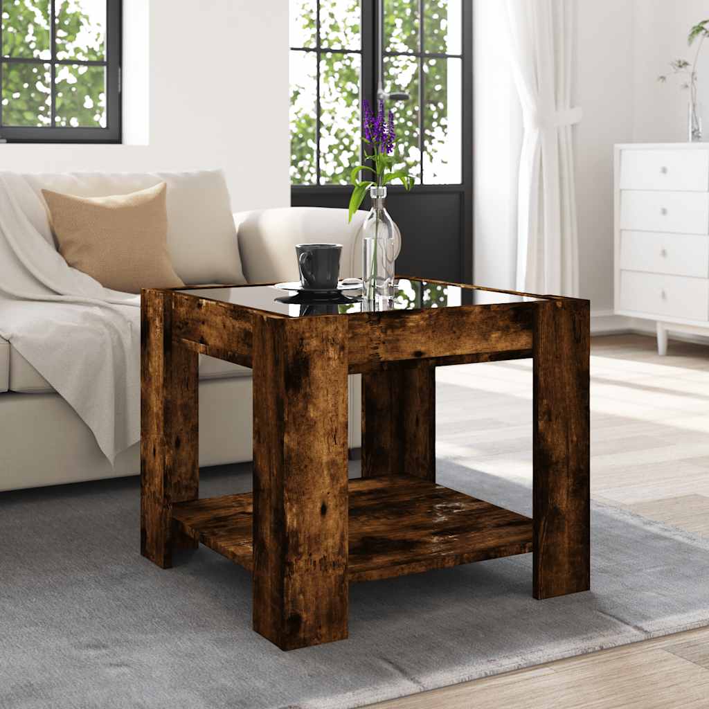 Stolić za kavu LED boja hrasta 53x53x45 cm konstruirano drvo