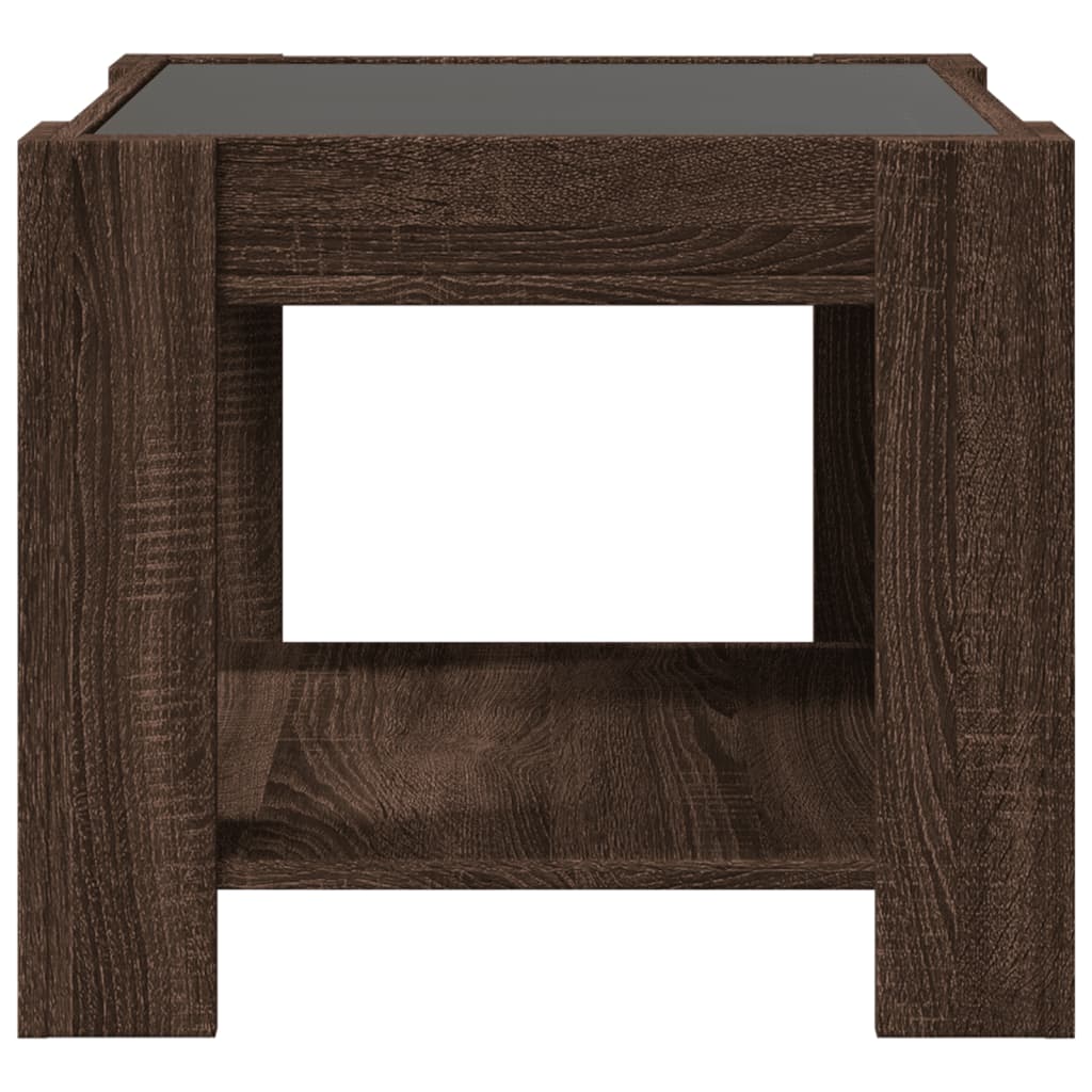 Stolić za kavu LED smeđa boja hrasta 53x53x45 cm drveni
