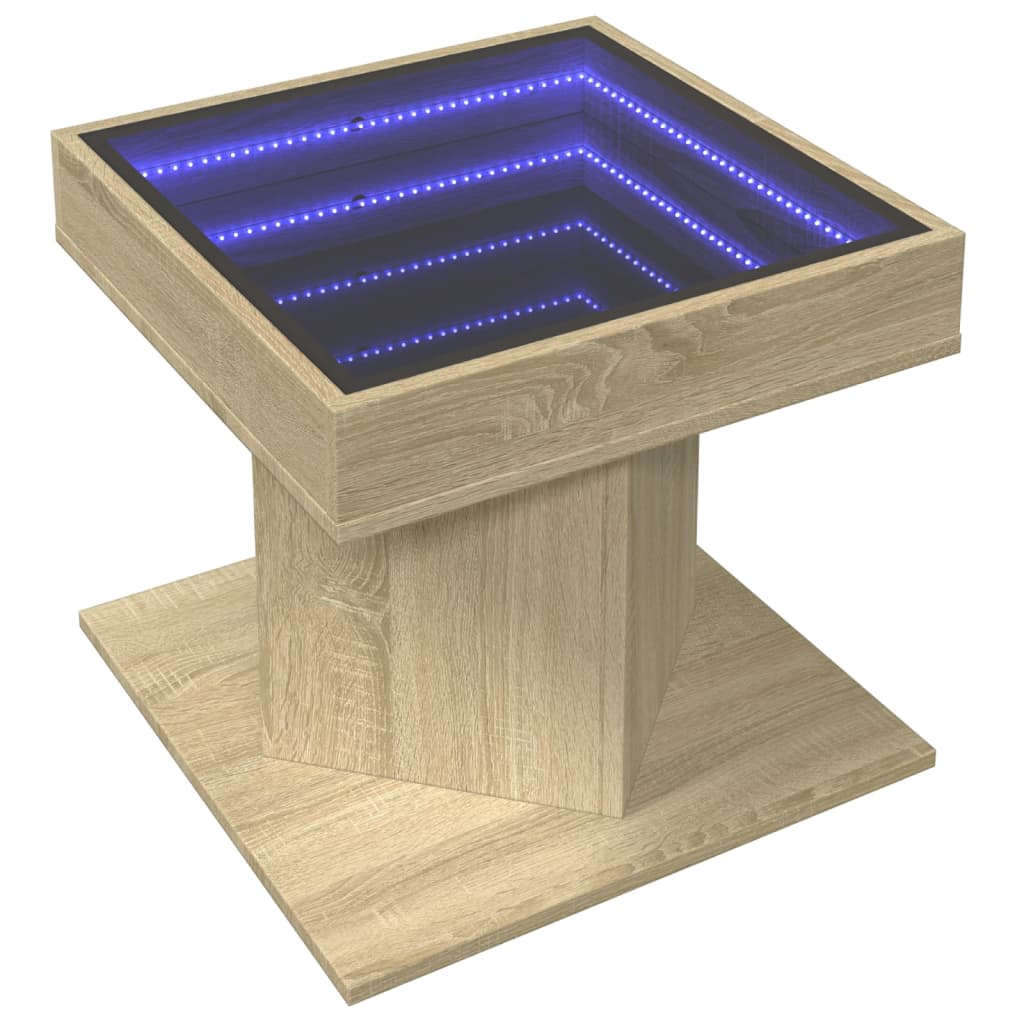 Stolić za kavu LED boja hrasta 50x50x45 cm konstruirano drvo