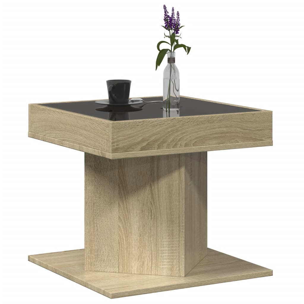 Stolić za kavu LED boja hrasta 50x50x45 cm konstruirano drvo
