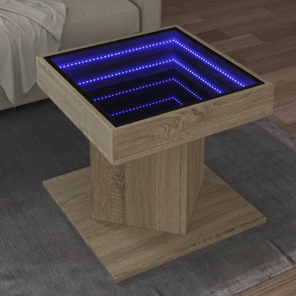 Stolić za kavu LED boja hrasta 50x50x45 cm konstruirano drvo