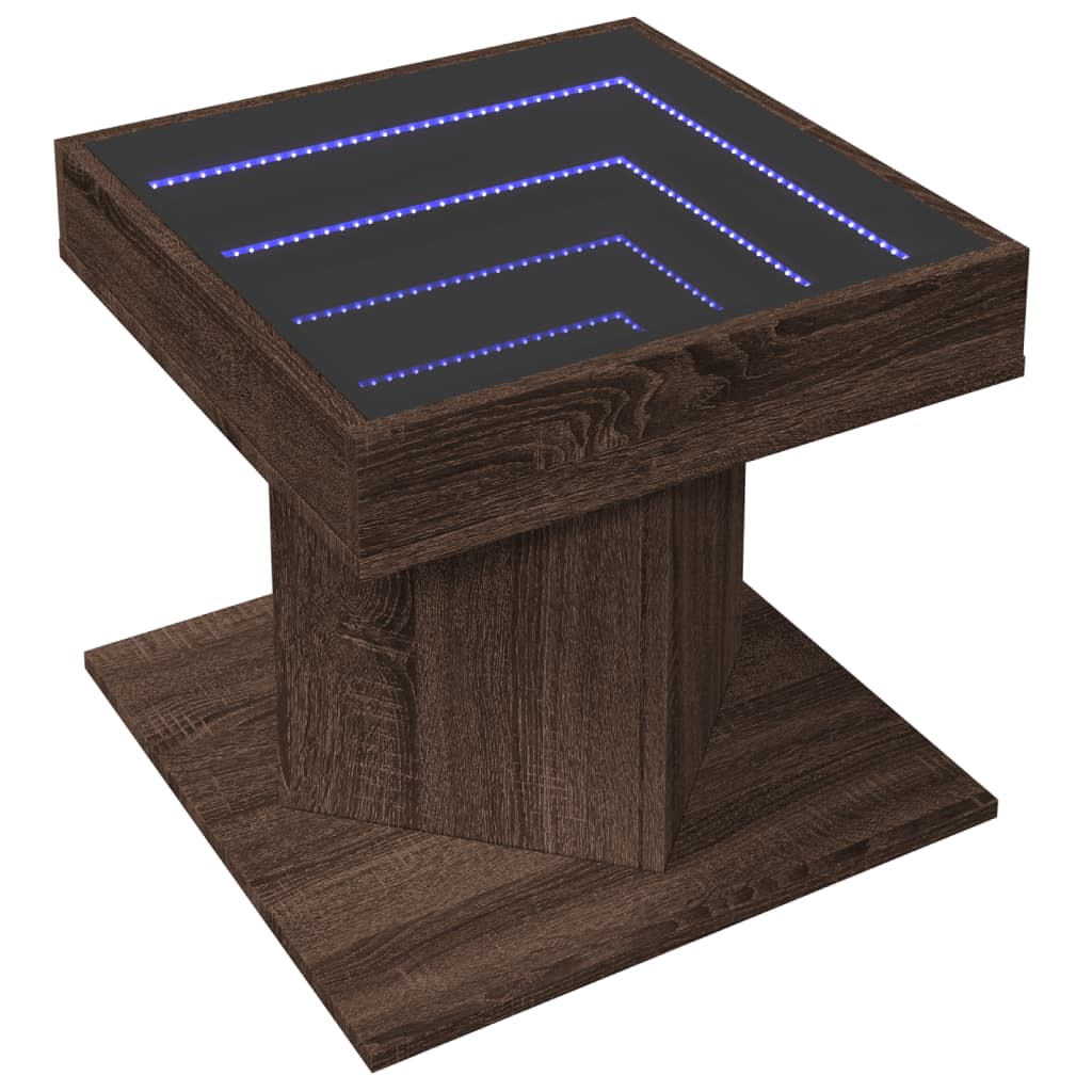 Stolić za kavu LED smeđa boja hrasta 50x50x45 cm drveni