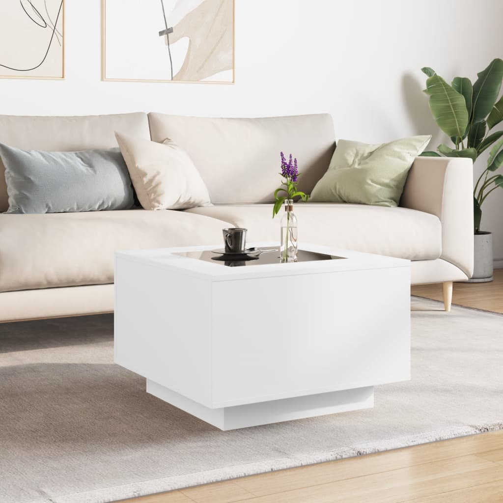Stolić za kavu s LED bijeli 60x60x40 cm od konstruiranog drva