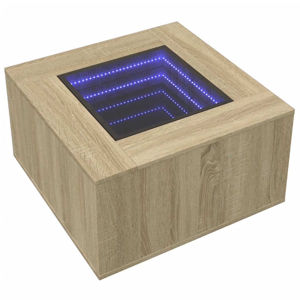 Stolić za kavu LED boja hrasta 60x60x40 cm konstruirano drvo