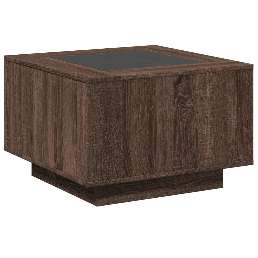 Stolić za kavu LED smeđa boja hrasta 60x60x40 cm drveni