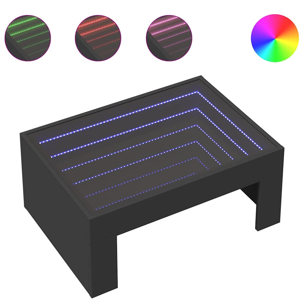 Stolić za kavu s beskonačnim LED svjetlima crni 70x50x30 cm