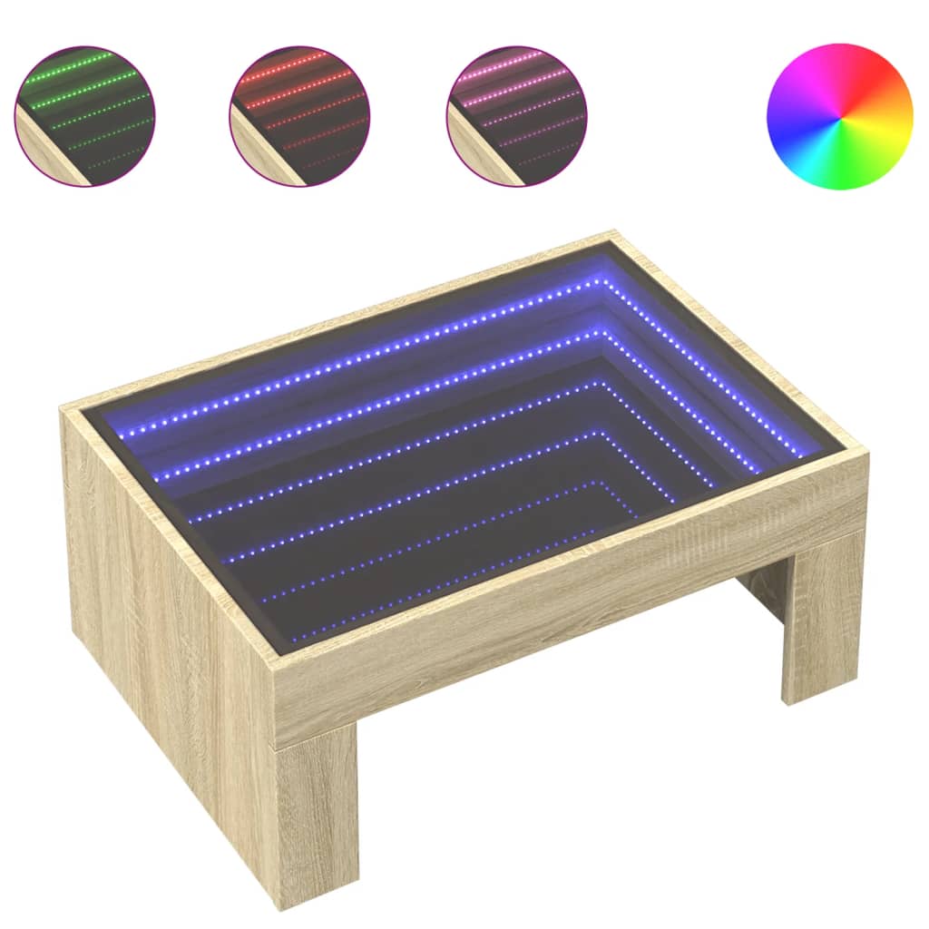 Stolić s beskonačnim LED svjetlima boja hrasta 70x50x30 cm