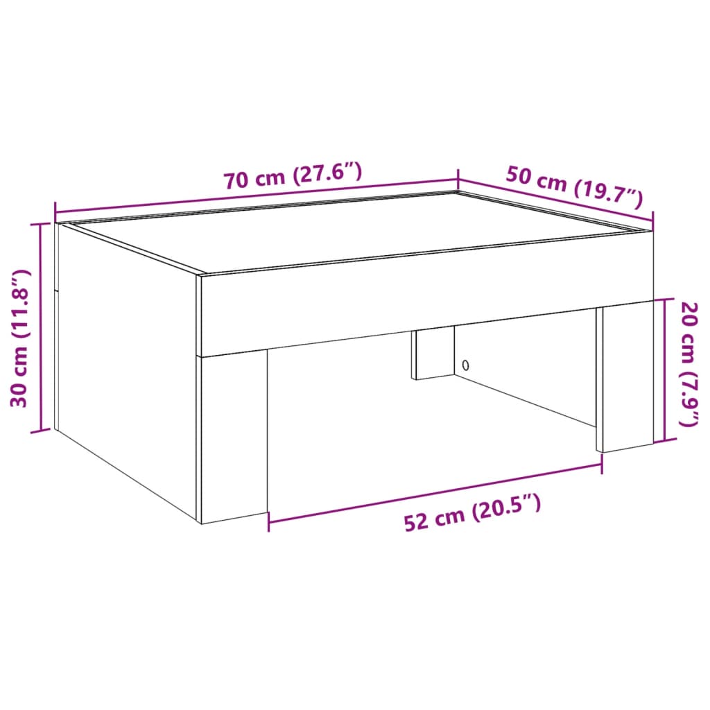Stolić s beskonačnim LED siva boja betona 70x50x30 cm
