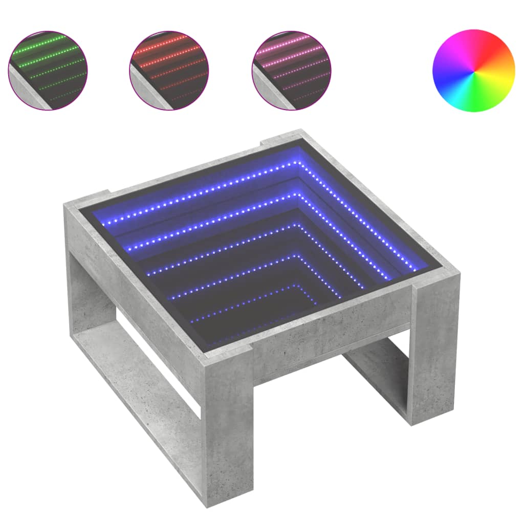 Stolić s beskonačnim LED siva boja betona 50x53x30 cm