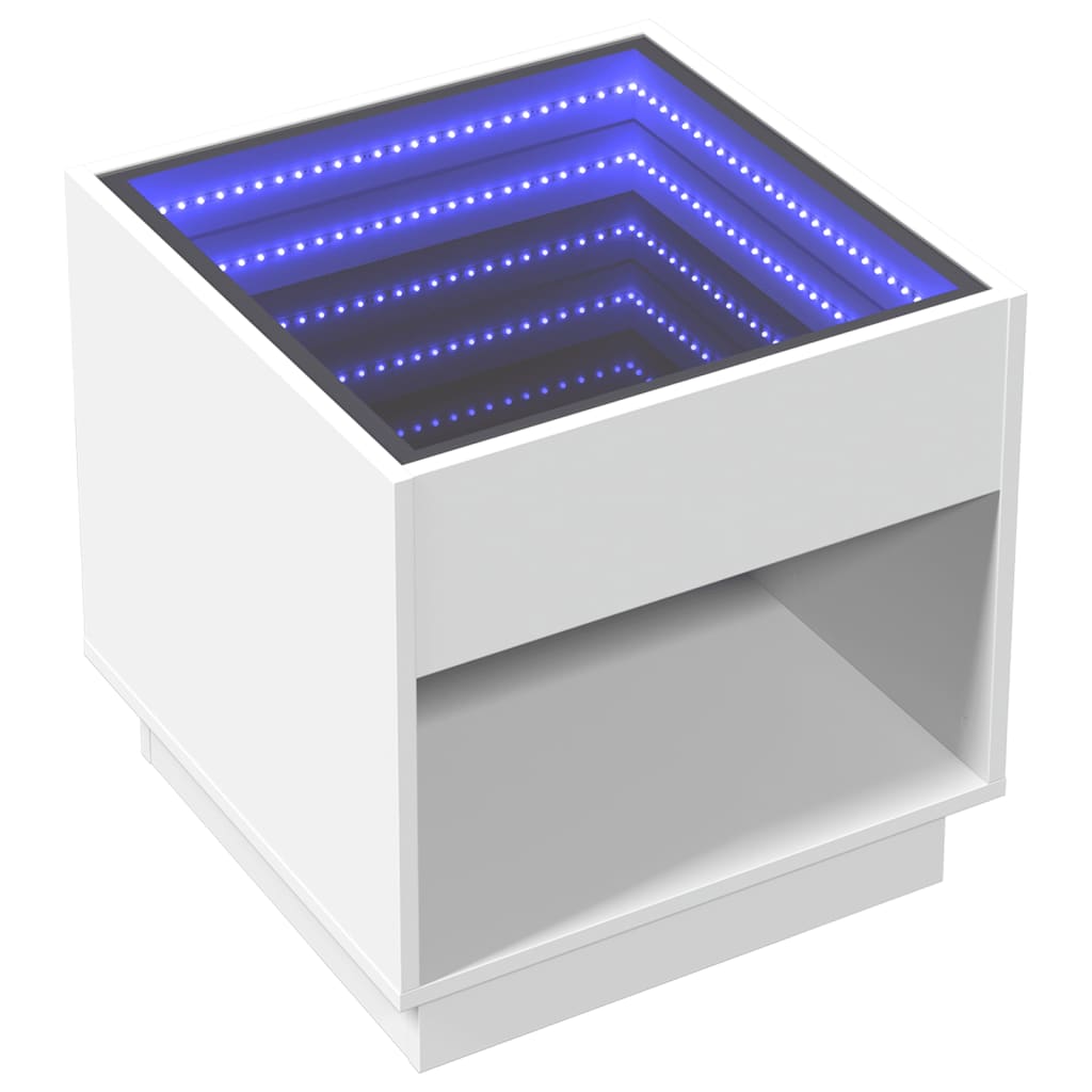 Stolić za kavu s beskonačnim LED svjetlima bijeli 50x50x50 cm