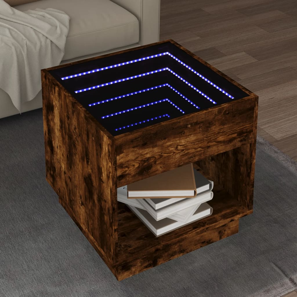 Stolić s beskonačnim LED svjetlima boja hrasta 50x50x50 cm