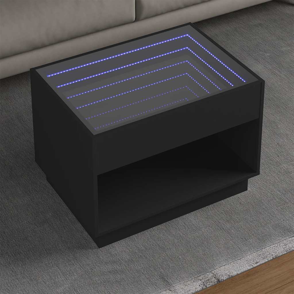 Stolić za kavu s beskonačnim LED svjetlima crni 70x50x50 cm