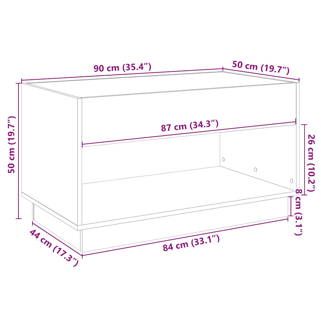 Stolić za kavu s beskonačnim LED svjetlima bijeli 90x50x50 cm