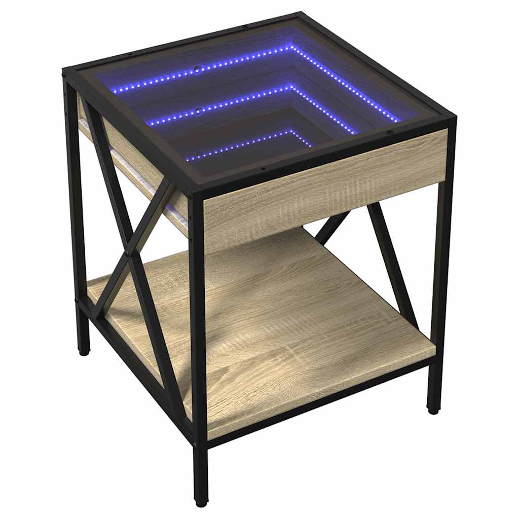 Stolić s beskonačnim LED svjetlima boja hrasta 40x40x49 cm