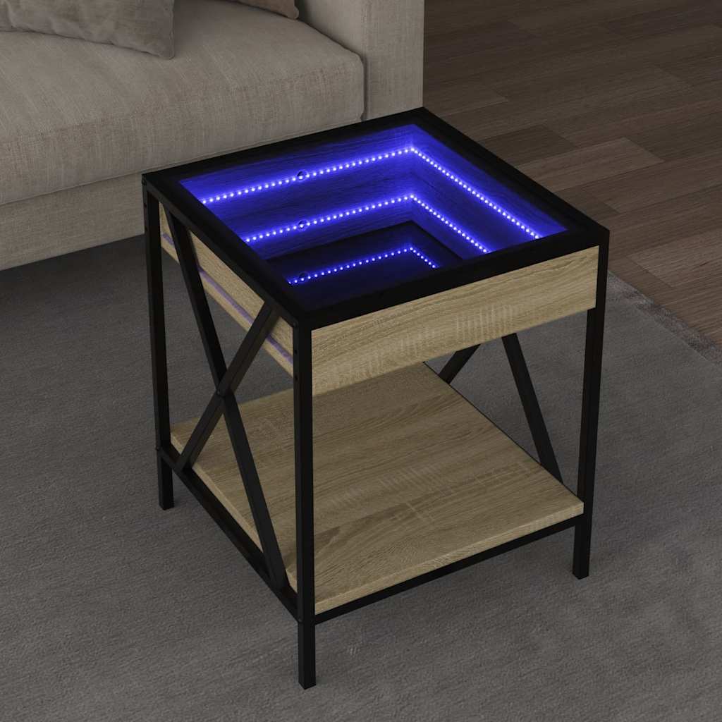 Stolić s beskonačnim LED svjetlima boja hrasta 40x40x49 cm