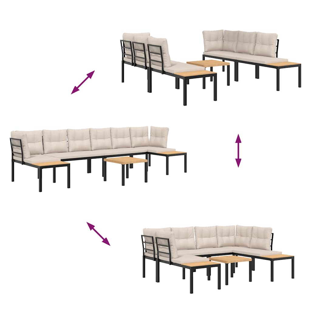 5-dijelni set vrtnih sofa s jastucima čelik obložen prahom crni