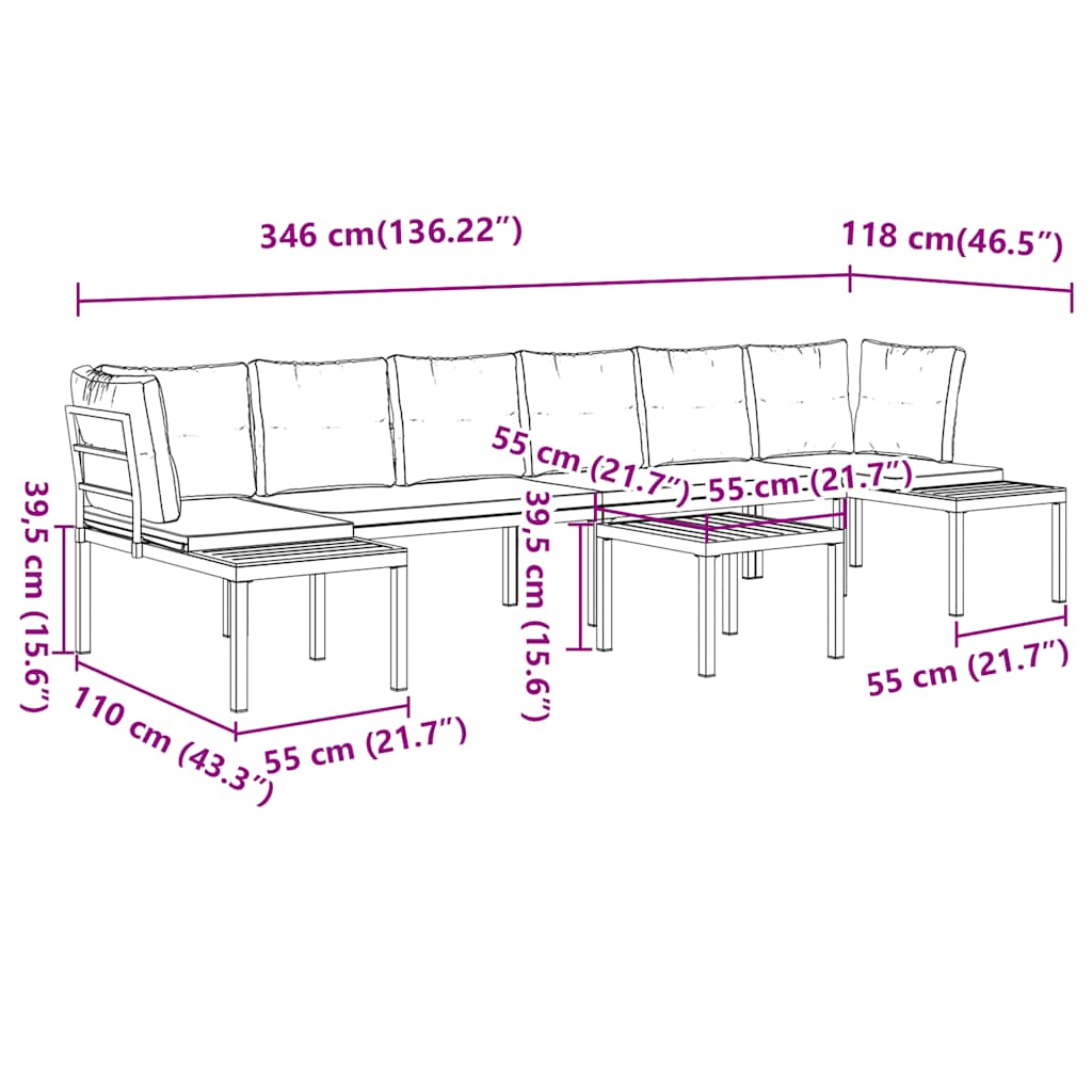5-dijelni set vrtnih sofa s jastucima čelik obložen prahom crni