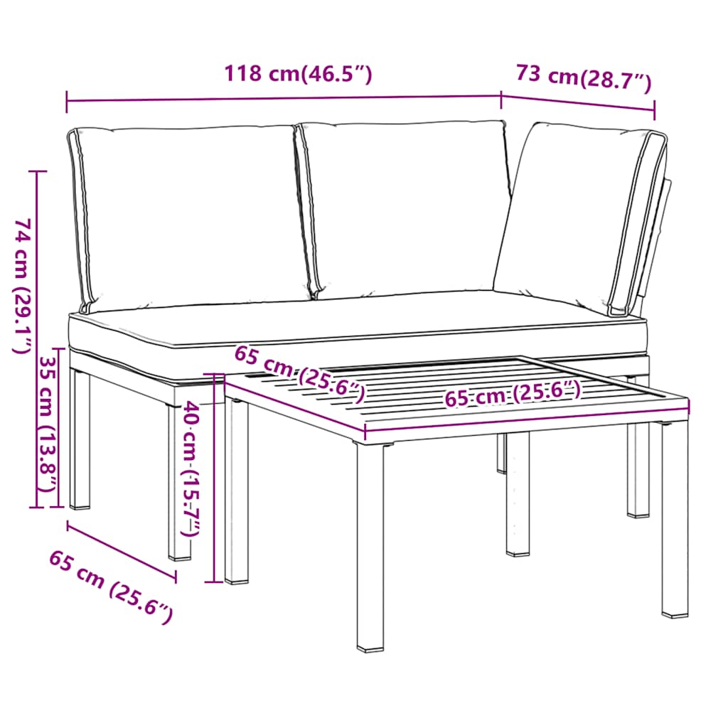 2-dijelni set vrtnih sofa s jastucima crni aluminijski