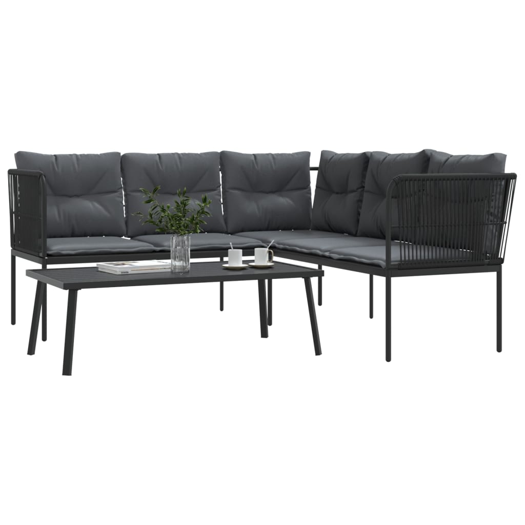 Set vrtnih sofa s jastucima crni od čelika i tekstilena
