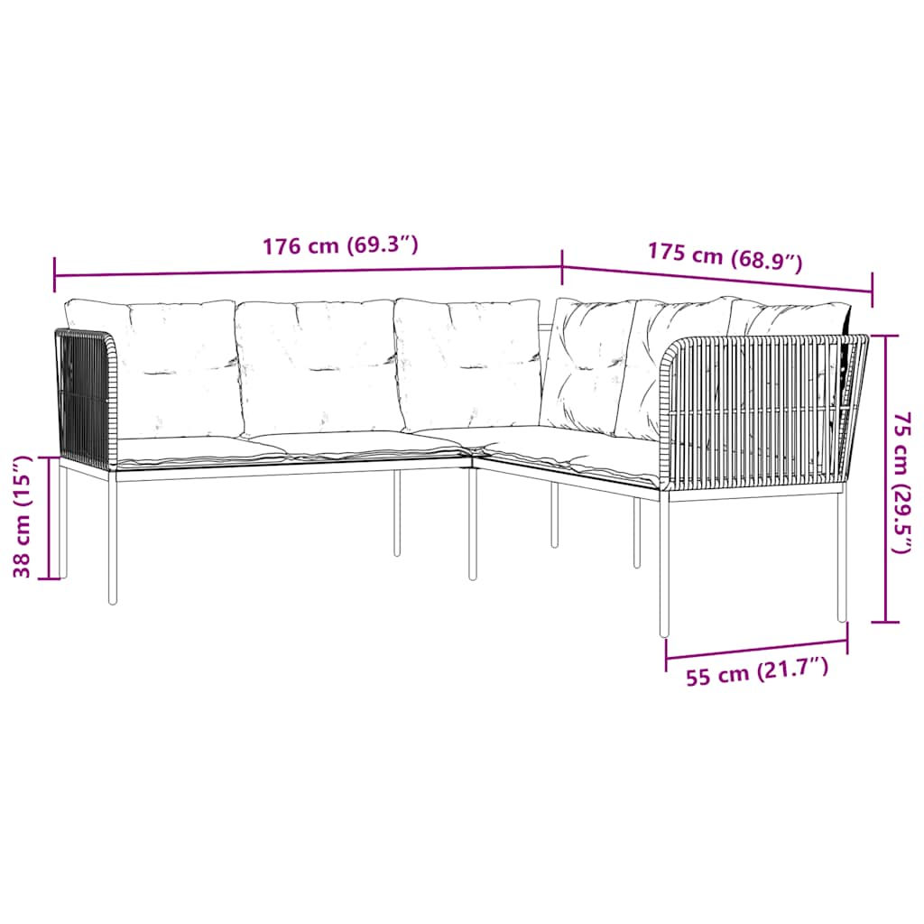 Set vrtnih sofa s jastucima crni od čelika i tekstilena