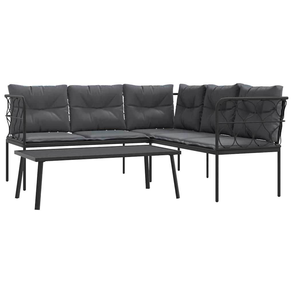 Set vrtnih sofa s jastucima crni od čelika i tekstilena
