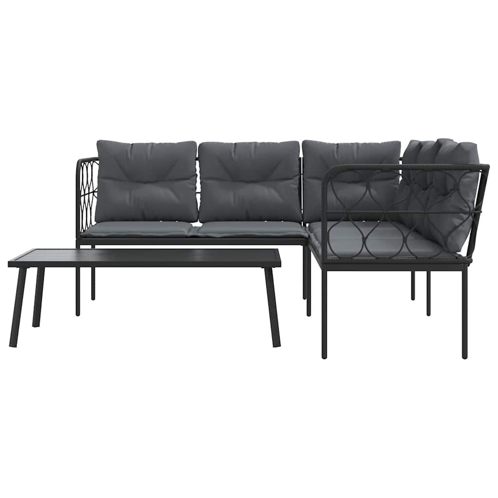 Set vrtnih sofa s jastucima crni od čelika i tekstilena