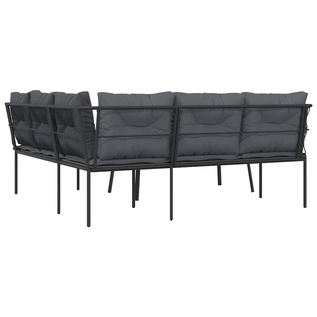 Set vrtnih sofa s jastucima crni od čelika i tekstilena