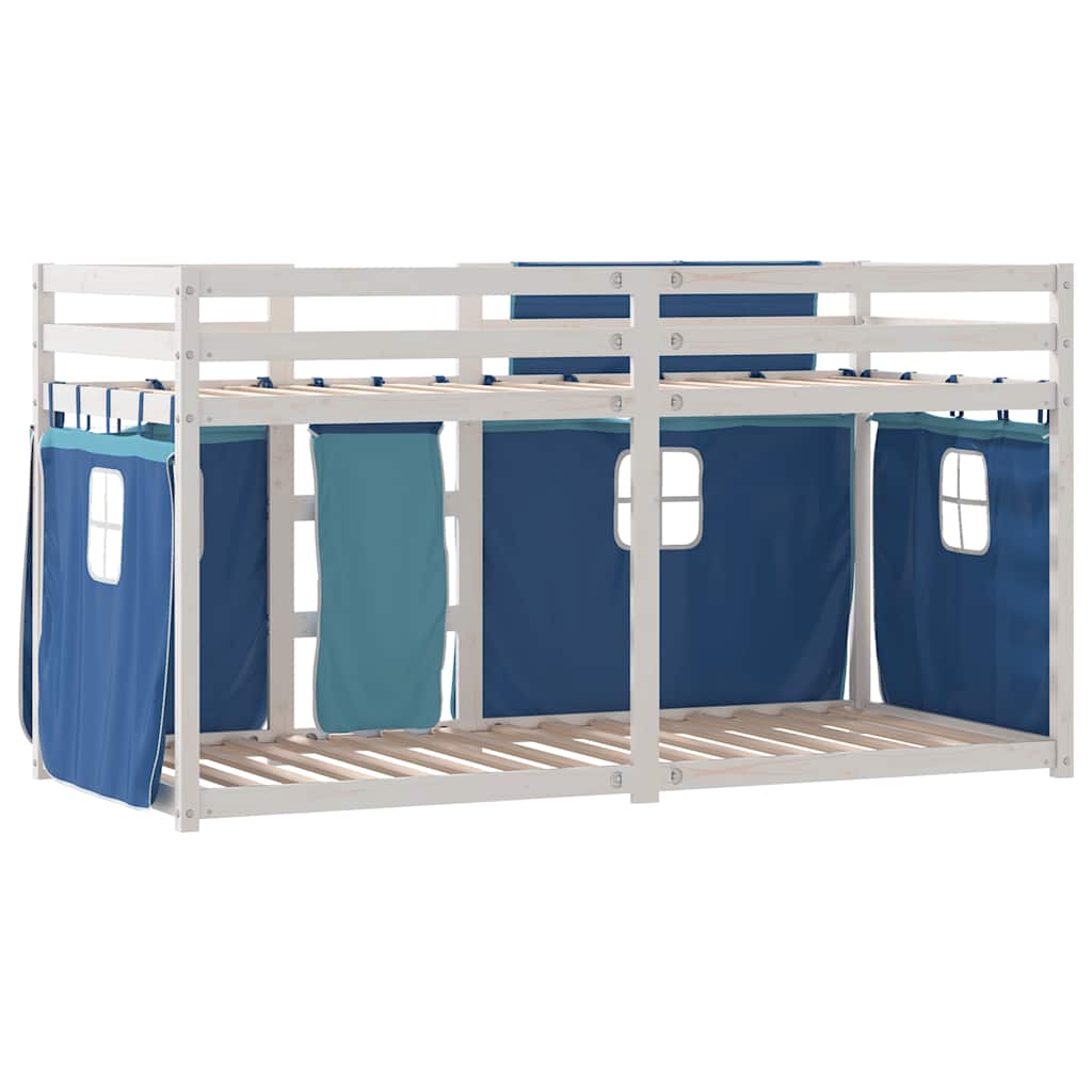 Krevet na kat sa zavjesama plavi 90 x 200 cm od borovine