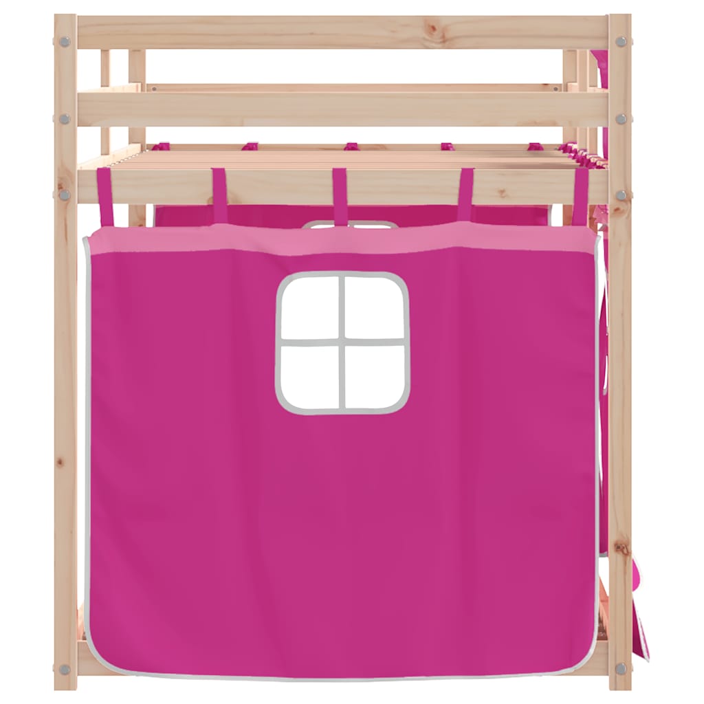 Krevet na kat sa zavjesama ružičasti 80 x 200 cm od borovine
