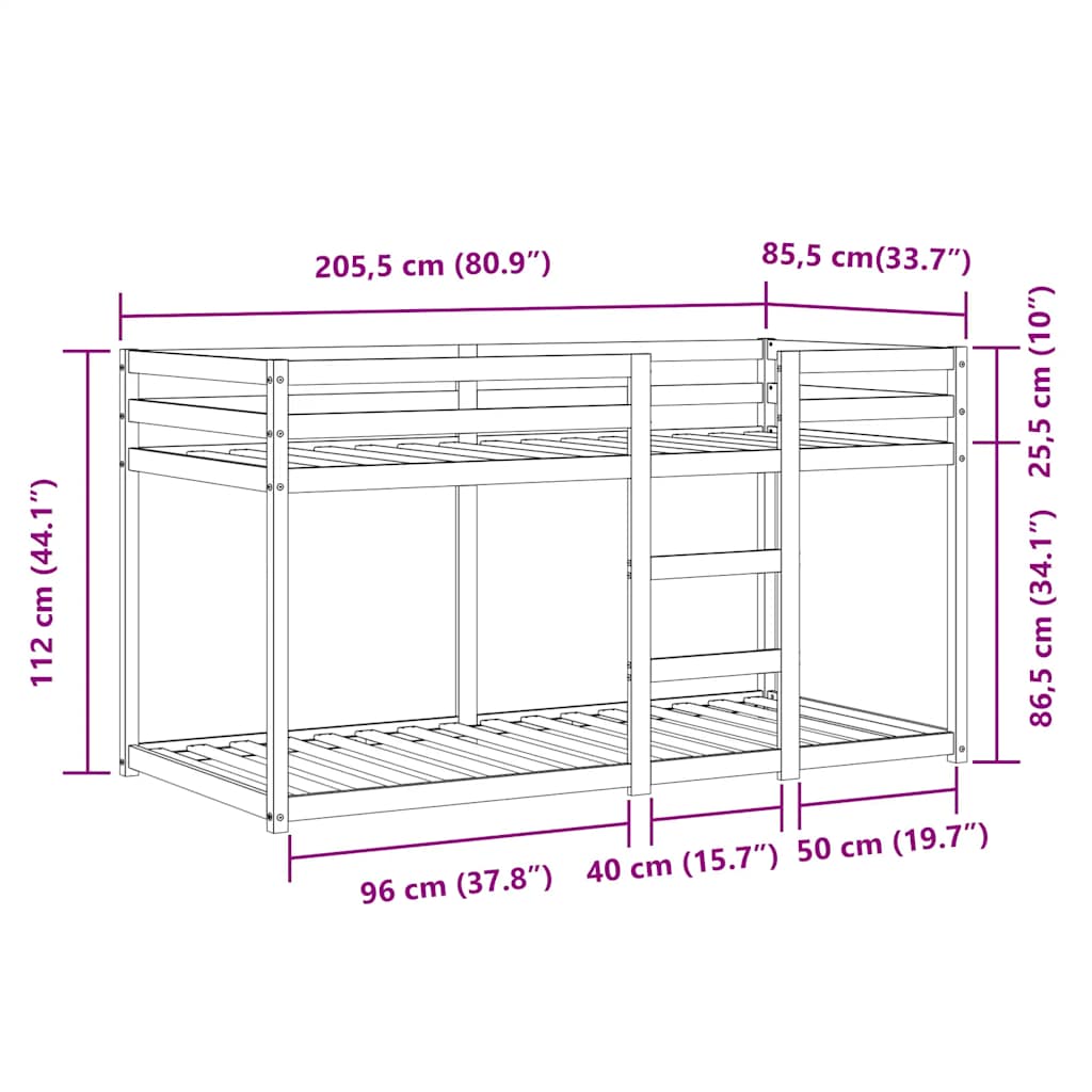 Krevet na kat sa zavjesama bijelo-crni 80 x 200 cm od borovine