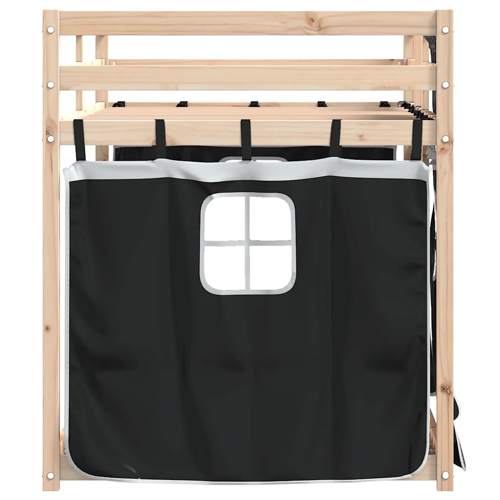 Krevet na kat sa zavjesama bijelo-crni 90 x 190 cm od borovine