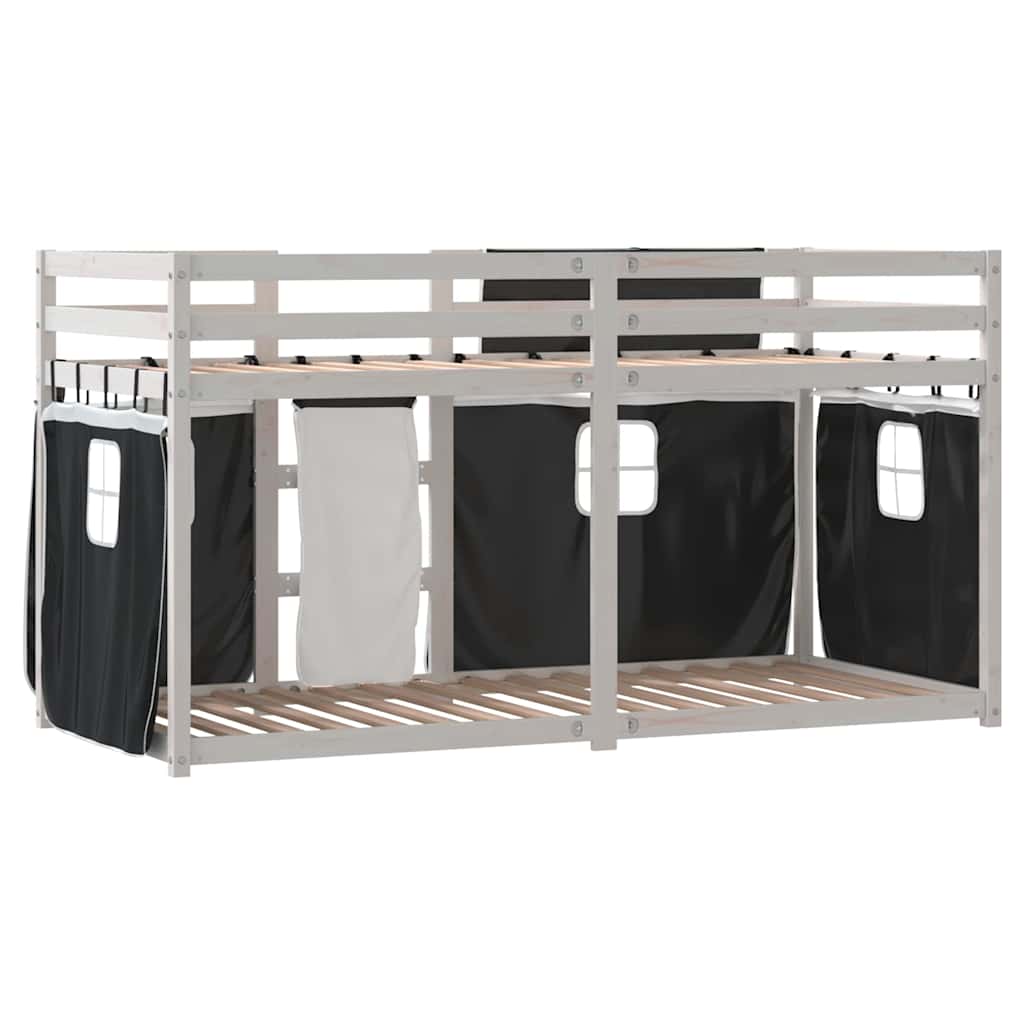 Krevet na kat sa zavjesama bijelo-crni 90 x 190 cm od borovine