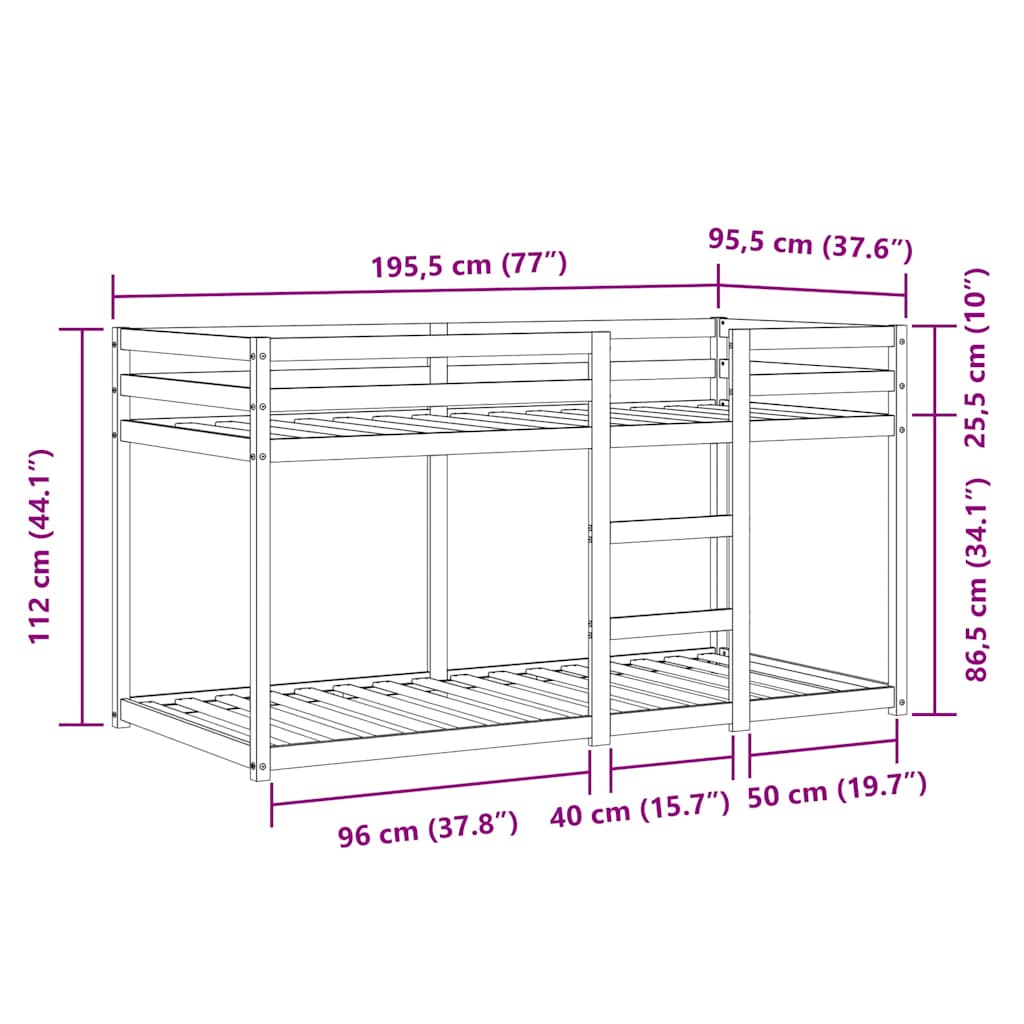 Krevet na kat sa zavjesama plavi 90x190 cm od masivne borovine