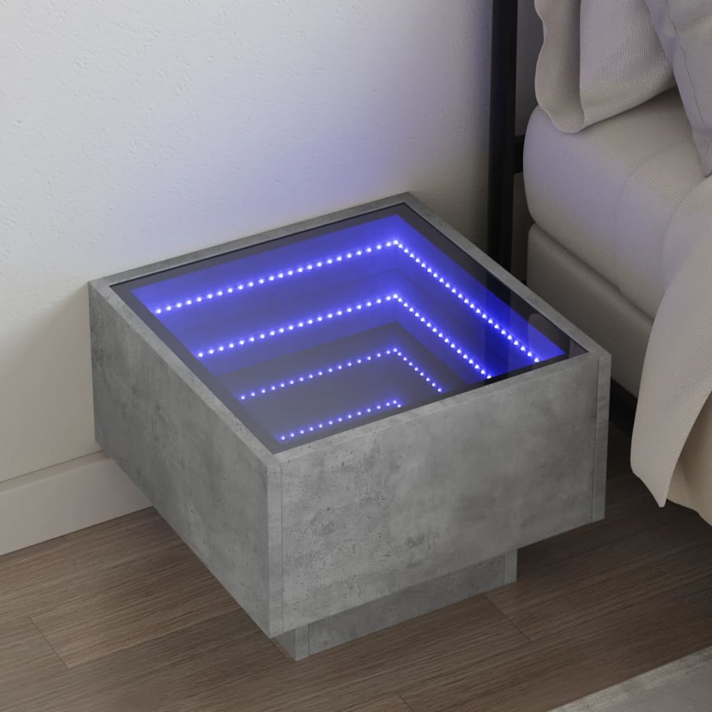 Noćni ormarić s beskonačnim LED siva boja betona 40x40x30 cm