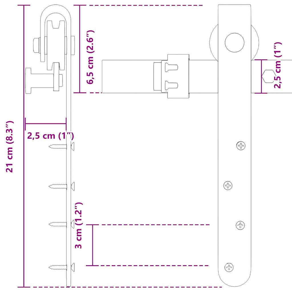 Komplet kliznih vrata ormarića 244 cm ugljični čelik