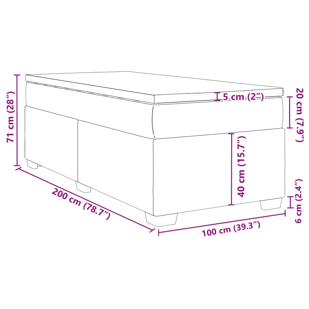 Krevet s oprugama i madracem krem 100 x 200 cm od tkanine
