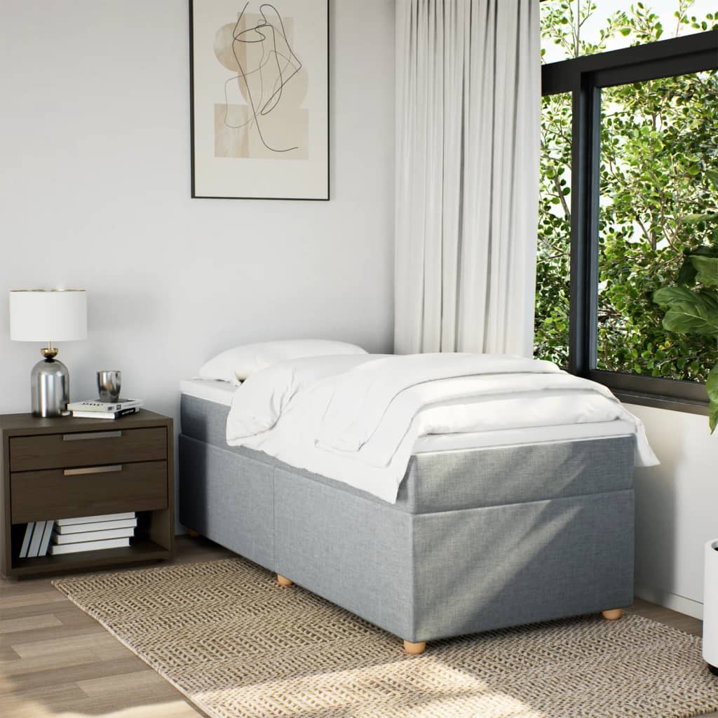 Box spring krevet s madracem svjetlosivi 90x190 cm od tkanine