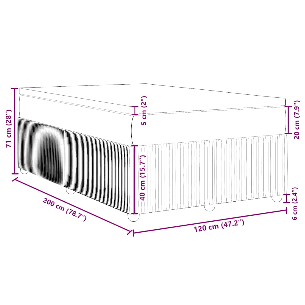 Box spring krevet s madracem tamnosivi 120 x 200 cm baršunasti