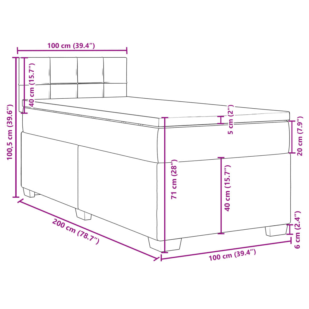 Krevet s oprugama i madracem crni 100 x 200 cm od tkanine