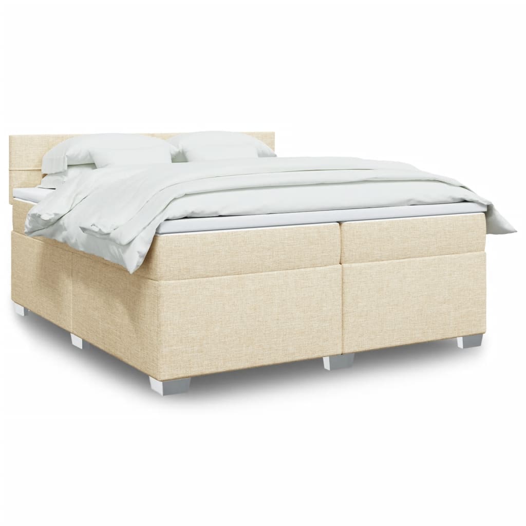 Krevet s oprugama i madracem krem 200 x 200 cm od tkanine