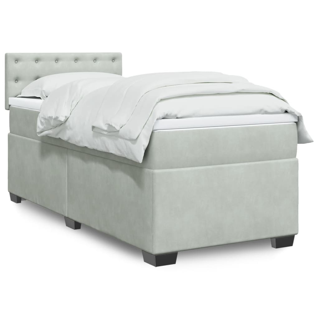Box spring krevet s madracem svjetlosivi 90x190 cm baršunasti