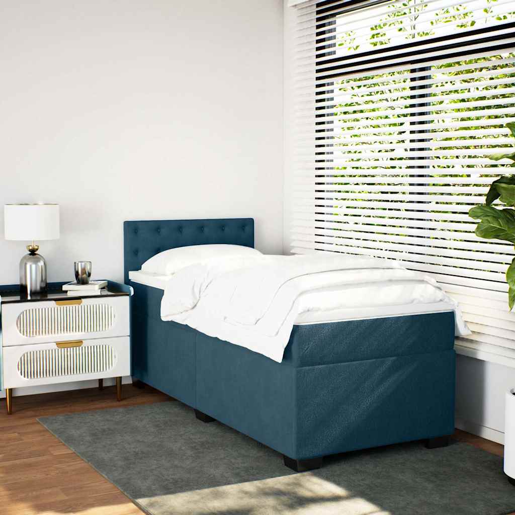 Box spring krevet s madracem tamnoplavi 90x200 cm baršunasti