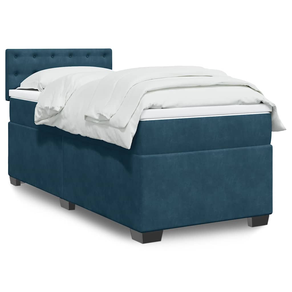 Box spring krevet s madracem tamnoplavi 90x200 cm baršunasti